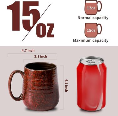 Набір кавових чашок Hasense, темно-сірий, 4 шт, 340 мл, з великою ручкою, для кави, чаю, молока та гарячого шоколаду, легко миються, підходять для мийки та мікрохвильової печі