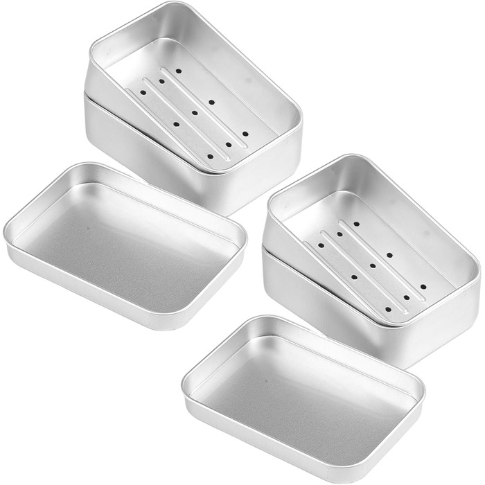 Набір мильниць для подорожей 2 шт. з алюмінію з підсіткою, вологостійкі, нержавіючі для дому, подорожей, зберігання мила та пінки для гоління. Сріблясті, прямокутні