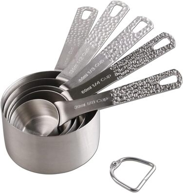 Measuring cup and spoon set, 18/8 stainless steel, measuring cups and spoons for baking and kitchen use, metric and US metal measuring cups and spoons for dry and liquid ingredients