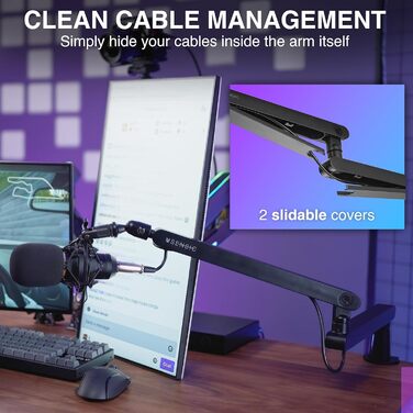 Мікрофонний тримач SENSIC SA-30 LP Low Profile з регульованим підлокітником, 360° обертання, для стрімінгу, інтегроване кабельне кріплення, універсальний, настільний