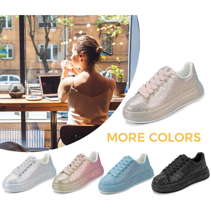 Жіночі кросівки LUCKY STEP зі стразами, платформа, блискучі, модель для вечірки, весілля, прогулянок (39 EU, золотий колір)