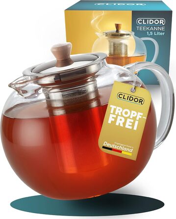 Teapot with infuser insert I 1.5 Liters I reinforced glass thickness for better insulation I usable with trivet I glass teapot I thermal tea maker I robust teapot I tea maker