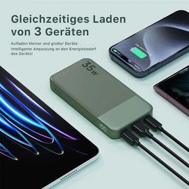 Power Bank NOBIS 35W 10000mAh з Digital Display, USB-C, Швидка зарядка PD/QC, для смартфонів, планшетів, камер (Зелений/Чорний)