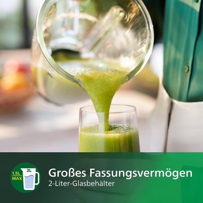 Philips Blender and Smoothie Maker – 1000W, 2-Liter Glass Jar, HomeID App, Variable Speed, ProBlend Crush, Drinking Cups (HR3573/90)