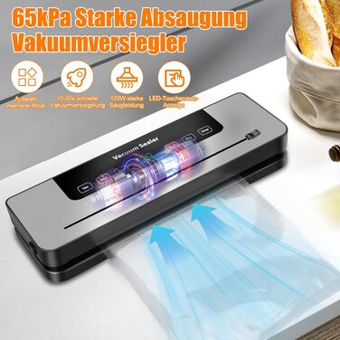 Вакуумний пакувальник KSWIOWN з 30 пакетами, 6 режимів, автоматичне закриття, ріжучий пристрій, шланг (65 KPA)