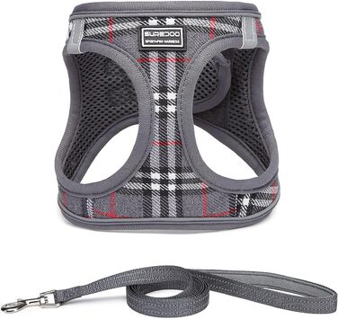 Шлейка для собак Suredoo, маленькі та середні породи, анти-тяга, світловідбиваюча, дихаюча, для цуценят (M, 34-39см; XL, 46-53см, 8-10.5кг), сіра в клітинку