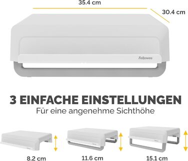 Підставка для монітора Fellowes Breyta, 100% перероблений пластик, ергономічна, 3 рівні висоти, біла, для дому та офісу