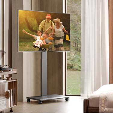 FITUEYES Mobile TV Stand - Rolling TV Cart for 32-75 inch Plasma/LCD/LED TVs - Height Adjustable, Swivel & Tilt, up to 40kg, VESA 600x400mm (Black)