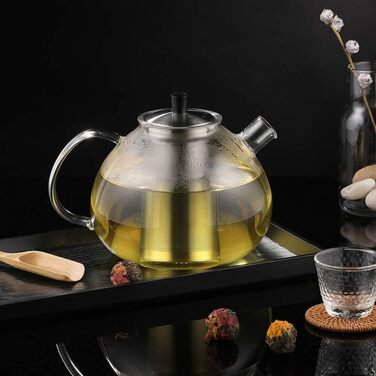 Чайник Ecooe 1,5 л із підігрівачем, скляний чайник з металевим фільтром 2 л, тип 2, сріблястий