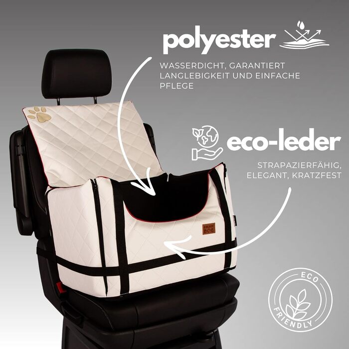 Автомобільний лежак для собак Golden Dog з підсумком та ременем безпеки - 52x44x33 см, шкіра, білий