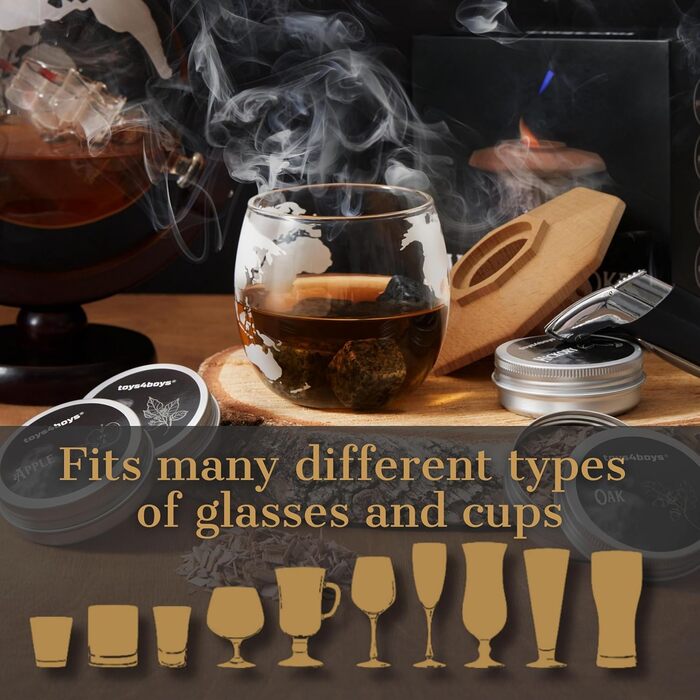Набір для копчення віскі Toys4Boys - Преміум набір для копчення з дерев'яною кришкою, 4 арома-спіралі та запальничкою. Ідеальний подарунок для чоловіків. Набір для інфузії віскі без бутану, 4 арома-спіралі