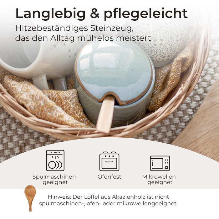 Ваза Bloomingville Pixie з кришкою та ложкою з акації, зелено-коричневий, 200 мл, придатна для миття в посудомийній машині – ідеально для зберігання цукру, спецій та дрібних кухонних інгредієнтів