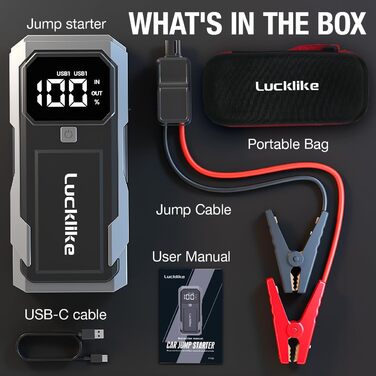 Powerbank для запуску двигуна Lucklike: 3000A, LED-ліхтарик, для авто та мото (до 8.0L бензин/7.0L дизель)