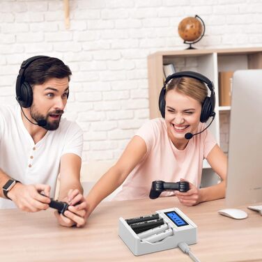 Зарядний пристрій BONAI для акумуляторів AA AAA з USB, 4 слоти, LCD дисплей, розумна зарядка NI-MH NI-CD