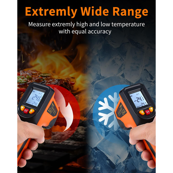Інфрачервоний термометр цифровий -50°C～600°C: інструмент для вимірювання температури з лазерним цілевказівником та LCD дисплеєм (не для вимірювання температури тіла людини)