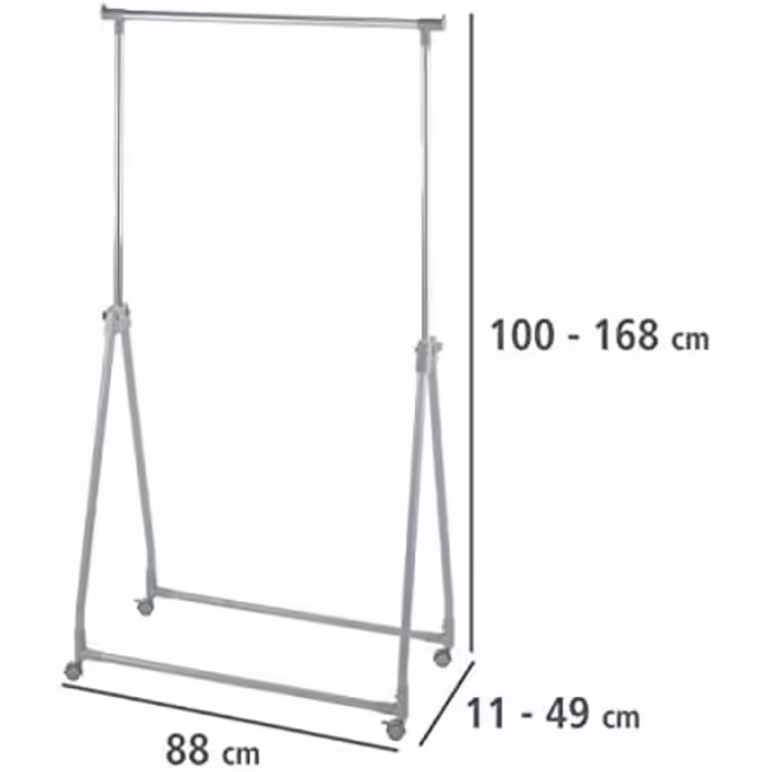 WENKO Clothes Rack Folding, Clothes Storage with Adjustable Clothes Rail and Wheels, Plastic/Metal, 88 x 100-168 x 11-49 cm, Chrome/Grey