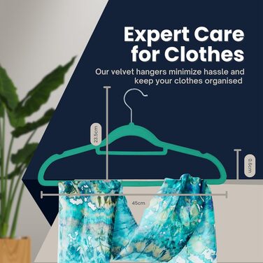 Набір плечиків для одягу з велюру, 50 шт. (блакитно-зелений) – антиковзаючі, з органайзером для краваток, обертові гачки