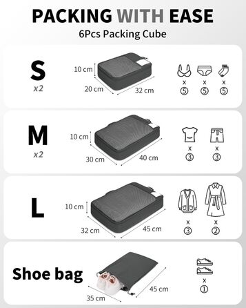 Органайзери для валізи ECOHUB, набір 6 шт. з ID-міткою, екологічні, дихаючі, для подорожей (зелений, темно-сірий)