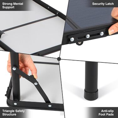 Складний кемпінговий стіл REDCAMP з регульованою висотою 90x60 см, чорно-сірий - для дому, балкону, пікніка