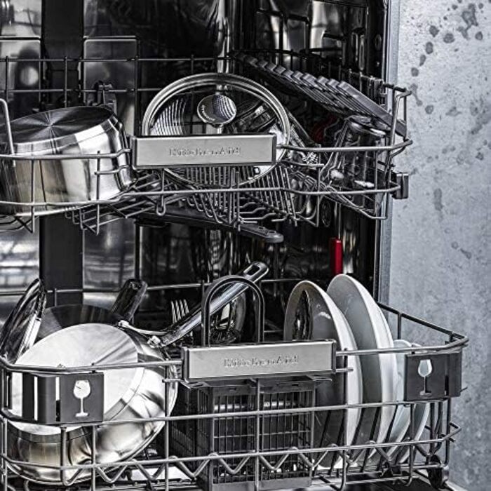 Сковорода KitchenAid з нержавіючої сталі 20 см і 28 см, 3-шарове антипригарне покриття, індукційна, для духовки, для посудомийки, з термостійкою ручкою, срібляста