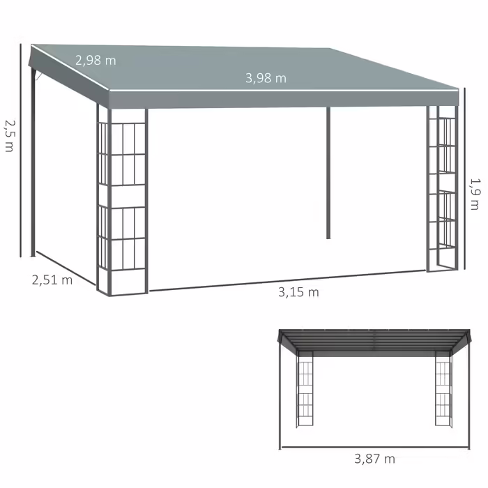 Outsunny Pergola Garden Gazebo 4 x 3 m Canopy Tent made of Metal & Polyester in Grey, ideal for Garden & Patio