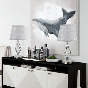 Настільна лампа Kakanuo 2 шт. з USB зарядкою, диммуванням та LED-лампочками, сірий абажур. Сучасний дизайн для спальні, вітальні, офісу.