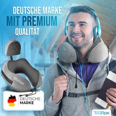 Подушка для шиї у літак з додатковою подушкою – Memory Foam, автомобіль – регульована підтримка шиї, для дорослих, сіра