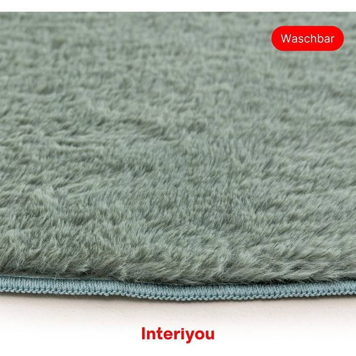 Килимок для вітальні Interiyou Fargo 80x150 см - короткий ворс, миючий, нековзний, штучне хутро, м'який ворс (зелений)