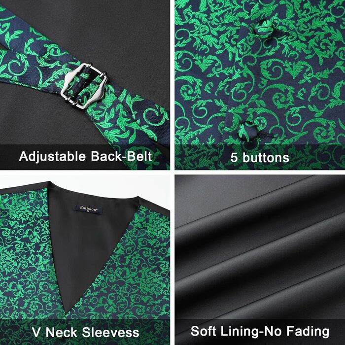 Костюмний жилет чоловічий Enlision для весілля з патерном пейслі, жилет та краватка, нагрудна хустинка, квітковий жакард, костюмний жилет, розмір XXL