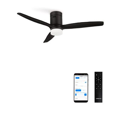 Вентилятор стельовий Windcalm M/ з ABS, Wi-Fi, пультом, 40W, Ø132cm, таймер, DC-двигун, літньо-зимовий режим, з підсвічуванням (Чорний)