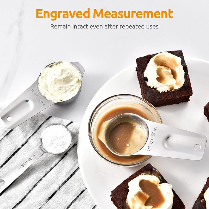 U-Taste Measuring Cups and Spoons, 12-Piece Set: 18/8 Stainless Steel Kitchen Metal Measuring Tools, Durable, Stackable Portion Cups and Spoons for Baking, Cooking Food Ingredients