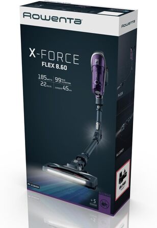Пилосос Rowenta X-Force Flex 8.60 Allergy, бездротовий, з алергічним фільтром, гнучким корпусом, до 45 хв автономної роботи, насадки для щілин і меблів, модель RH9638WO