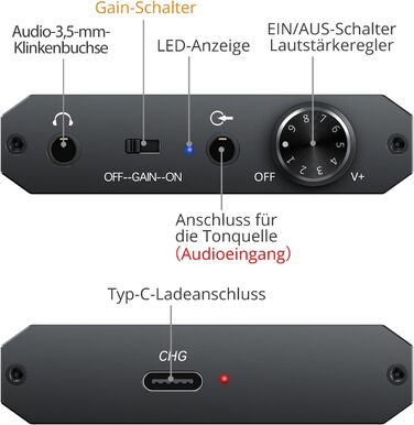 Портативний HiFi підсилювач для навушників Neoteck 3,5 мм, двоступеневий перемикач посилення, алюмінієвий корпус, чорний