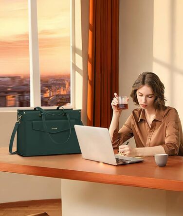 Сумка для ноутбука LOVEVOOK жіноча водонепроникна, сумка для роботи та навчання, бізнес-портфель, 15.6 дюймів (темно-зелений)