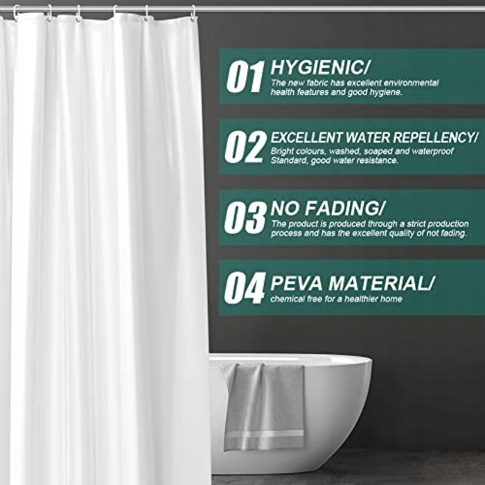 Водонепроникна штора для душу PEVA з антипліснявим ефектом, 180x180 см, комплект