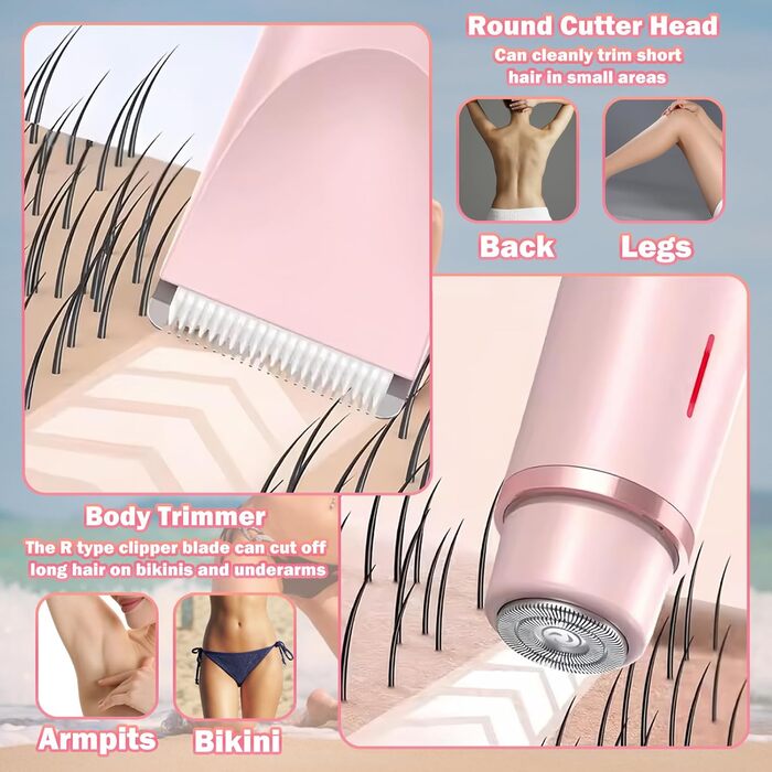 Електричний жіночий бритва 2-в-1 для тіла та зони бікіні, IPX7, USB-зарядка (Рожевий)