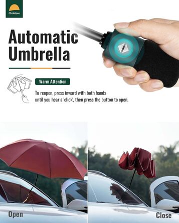 Чакіпі Парасолька велика, стійка до вітру, з відбиваючим покриттям для чоловіків та жінок – автоматичний парасолька-тростина, компактний, для подорожей, 210T покриття, промінь 106 см (Вишневий)