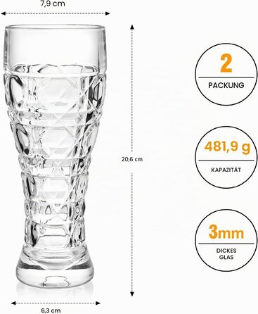 Набір келихів для пшеничного пива Weißbier 0,5 л, склянки для пільснера з кришталевого скла, 2 шт.