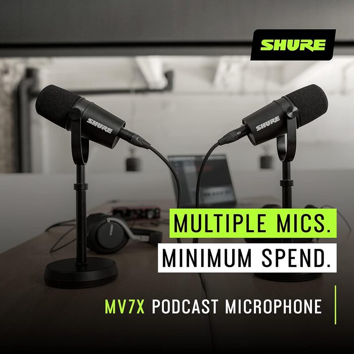 Мікрофон Shure MV7X XLR – Динамічний мікрофон для подкастів та вокалу, з технологією ізоляції звуку, чорний