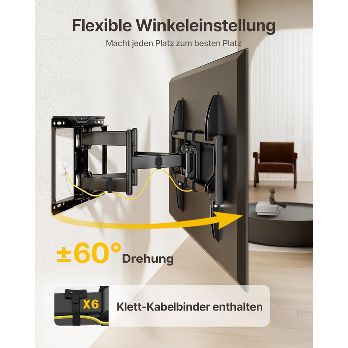 Настінна кріплення для телевізора monTEK, 37-90 дюймів, до 75 кг, з подвійними шарнірними руками, регулювання нахилу, поворот і витягування, VESA 600x400
