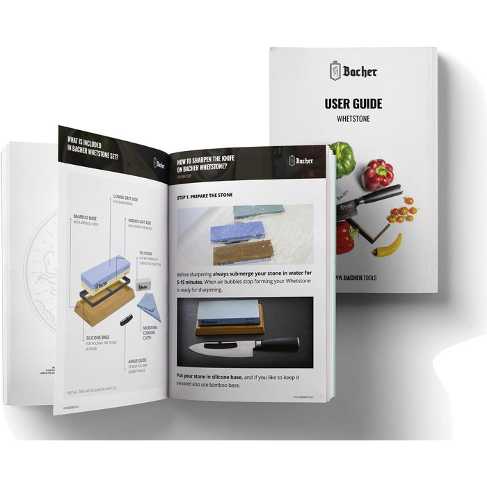 Набір точильних каменів Bacher Premium: 400/1000. Точильний камінь, камінь для заточування, з навчальною інструкцією
