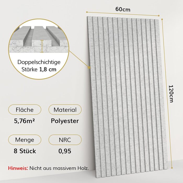 Акустичні панелі TONOR самоклеючі для звукоізоляції 120x60x1.9 см, шумопоглинаючі панелі для студії, офісу та дому, сірі (8 шт)