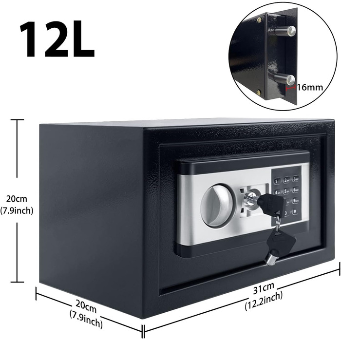 Сейф YRHome 12L Mini Tresor для дому з цифровим замком, батарейним відсіком та 2 ключами, з сигналізацією. Сталевий сейф для дому.