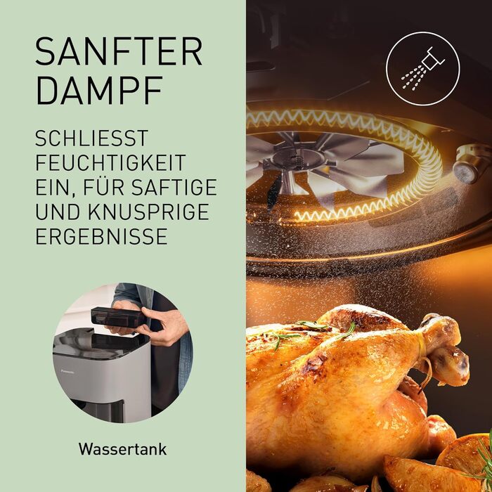 Panasonic NF-CC500SXE Air Fryer with Viewing Window, 5 L, 80–200 °C, Digital Timer & LCD Display, Gentle Steam Injection, 11 Presets, Easy Cleaning, Matte Grey