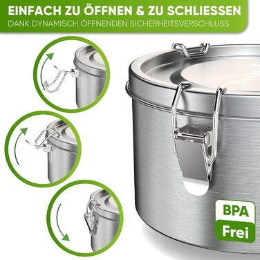 Blockhutte Premium Stainless Steel Lunchbox, Round, 1200ml, with Spoon and 2x Seal Set, Stainless Steel Leakproof Container, Stainless Steel Food Storage Container for Office Use, Freezer-Safe Stainless Steel Food Container