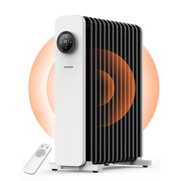 Масляний радіатор PELONIS 2500W, електрообігрівач на 13 секцій з термостатом, 3 режимами потужності та захистом від перегріву, мобільний