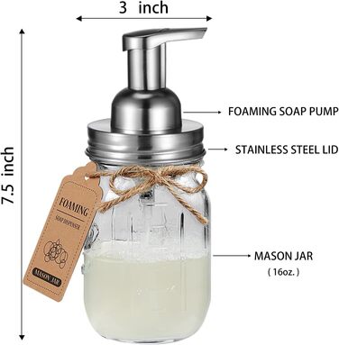 Mason Jar Bathroom Accessories Set, 4 Piece, Foaming Soap Dispenser & 2 Qtip Holders & Toothbrush Holder, Rustic Farmhouse Decor, Apothecary Glass, Countryside Countertop (Black) (Luxurious, Rustic, Brushed Nickel)