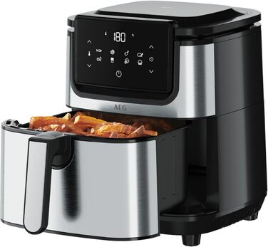 AEG AF6-1-4ST Hot Air Fryer / Frying / Grilling / Roasting / Baking with little to no oil / 8 programs / 3.5 l capacity / dishwasher safe / LED touch display / programmable / Stainless steel, Grey Stainless Steel 3.5l Capacity Series 6000