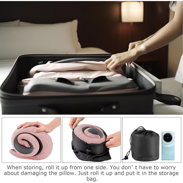 Подушка для подорожей з піни Memory Foam, набір: маска для сну, беруші, U-подібна подушка для шиї (Рожева)