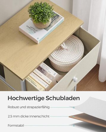 SONGMICS Chest of Drawers, Storage Cabinet with 4 Fabric Drawers, Metal Frame, Tall and Narrow, White-Oak Finish LTS314W57 (Camel Yellow + Cream White, 30W x 45D x 91.7H cm (4 Drawers))